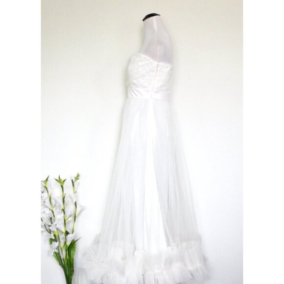 NEW! NASTY GAL STRAPLESS Tulle Bandeau RUFFLE Hem Midi Dress White SZ 6 - Picture 7 of 11